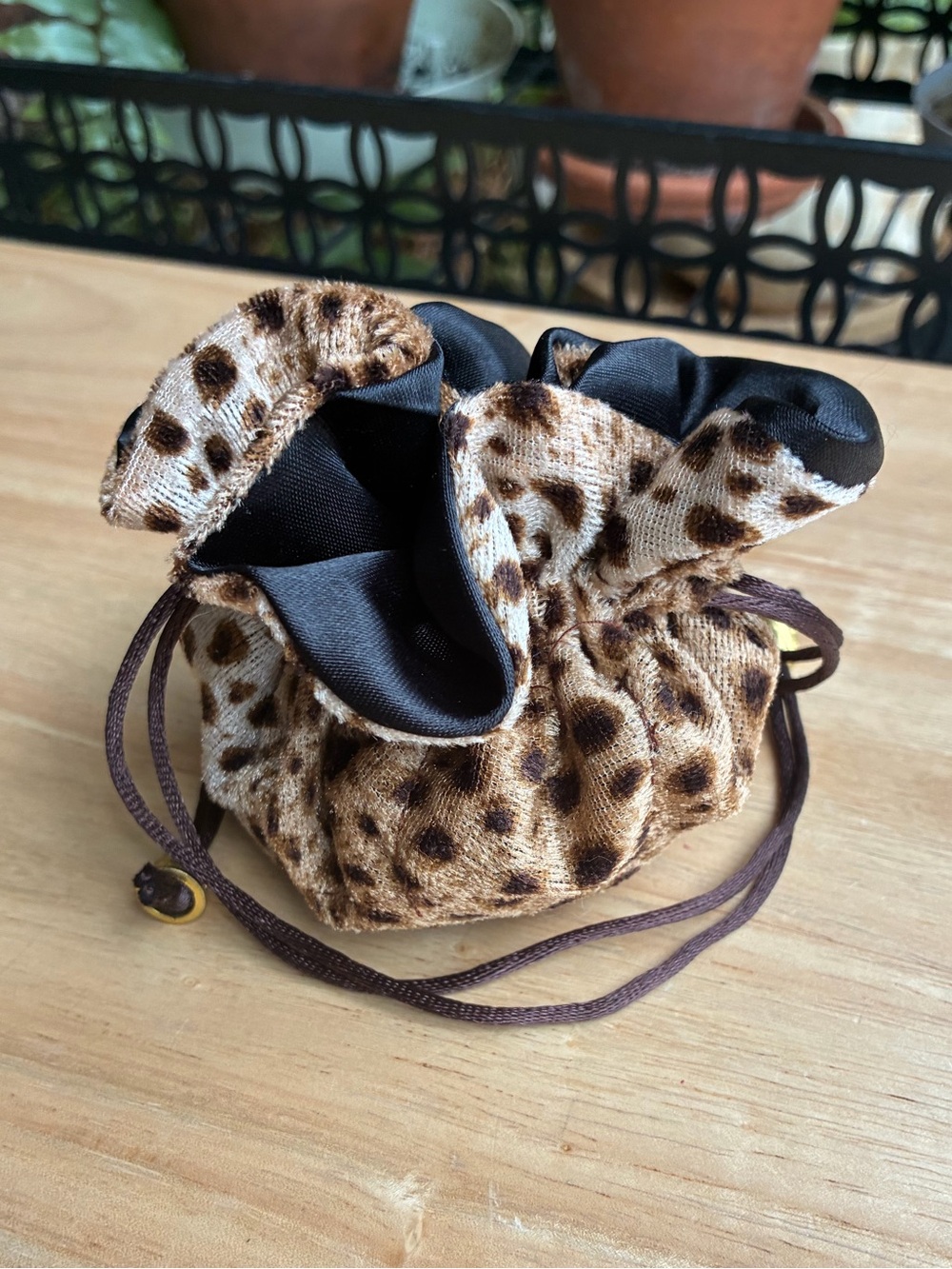 Leopard Print Drawstring Cosmetic/ Jewelry Travel Pouch - Brown